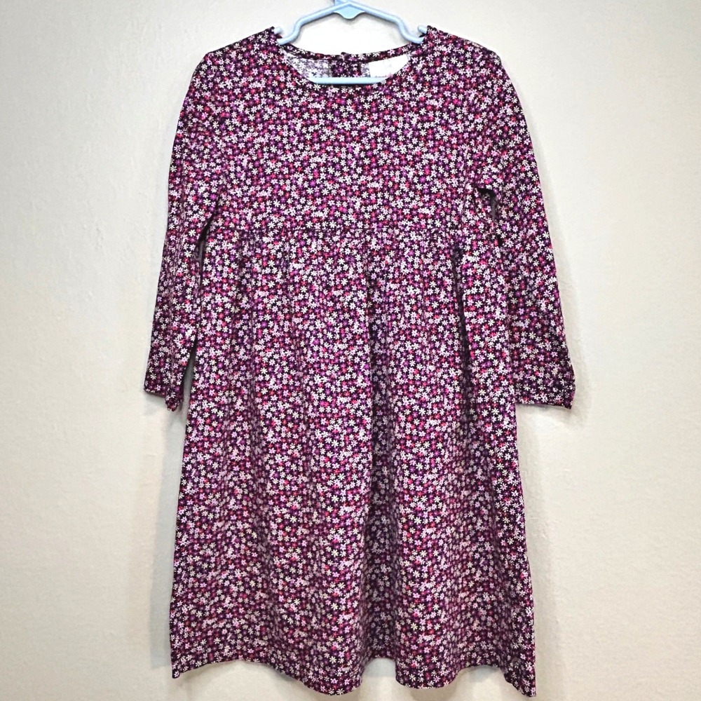 Hanna Andersson Floral Print‎ Long Sleeve Dress Girls Size 5 Toddler 100% Cotton